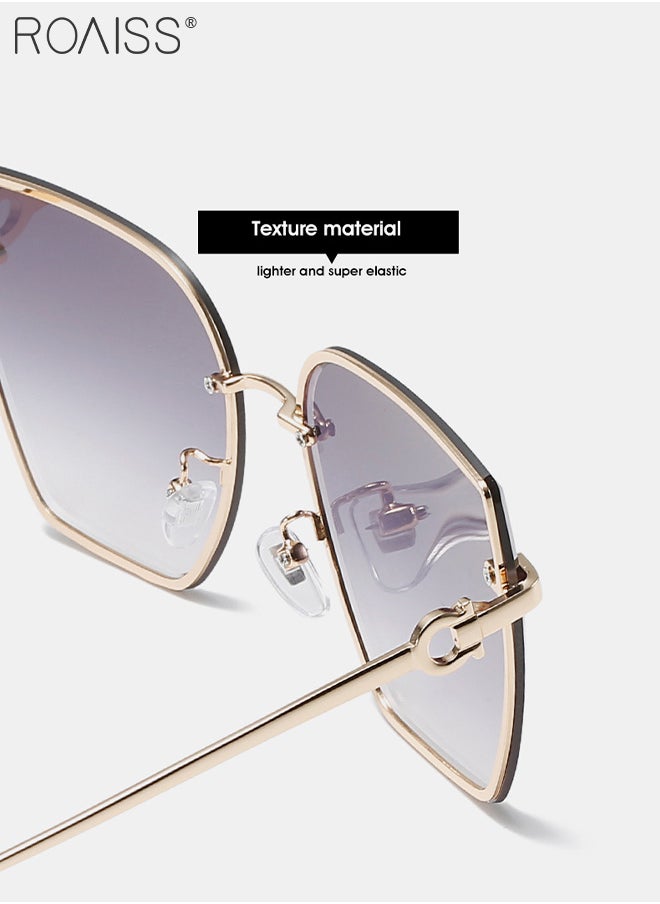 roaiss - Women's Square Rimless Sunglasses, UV400 Protection Sun Glasses with Metal Temples, Oversize Fashion Anti-glare Sun Shades for Women with Glasses Case, 61mm - Image 1