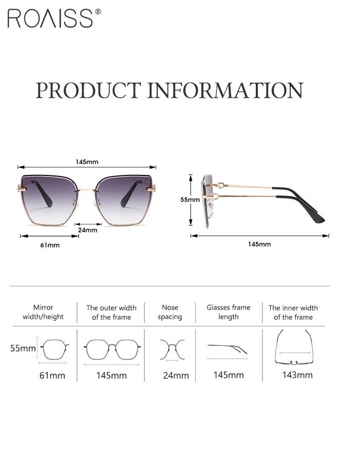 roaiss - Women's Square Rimless Sunglasses, UV400 Protection Sun Glasses with Metal Temples, Oversize Fashion Anti-glare Sun Shades for Women with Glasses Case, 61mm - Image 1