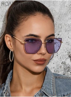 Women's Square Rimless Sunglasses, UV400 Protection Sun Glasses with Metal Temples, Oversize Fashion Anti-glare Sun Shades for Women with Glasses Case, 61mm