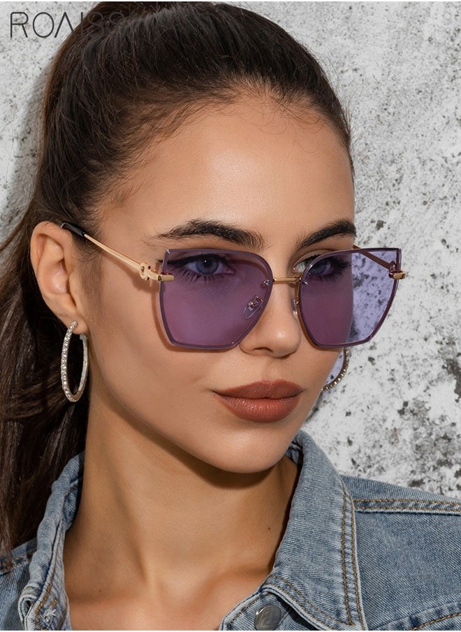 roaiss - Women's Square Rimless Sunglasses, UV400 Protection Sun Glasses with Metal Temples, Oversize Fashion Anti-glare Sun Shades for Women with Glasses Case, 61mm - Image 1