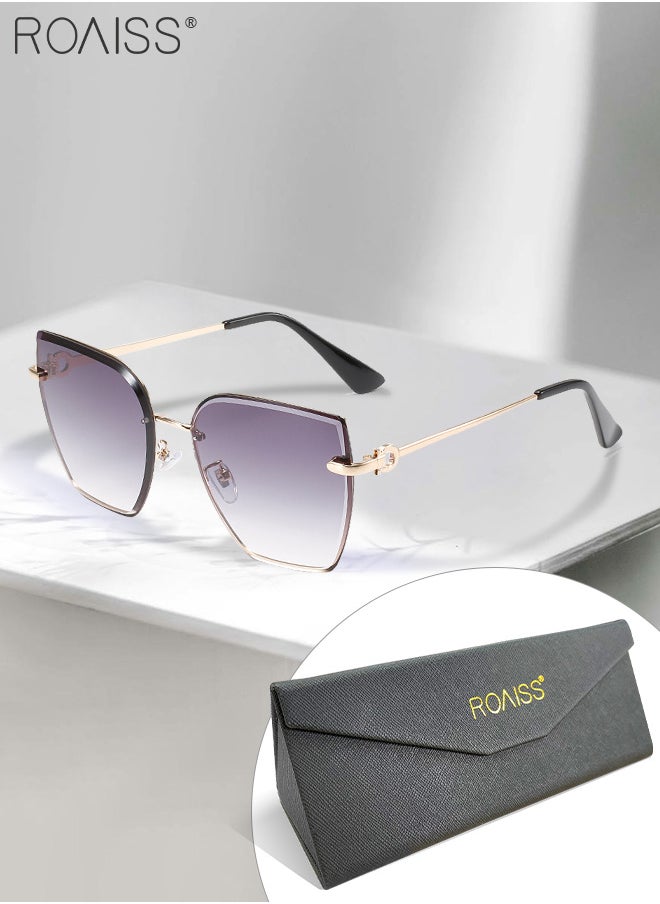 roaiss - Women's Square Rimless Sunglasses, UV400 Protection Sun Glasses with Metal Temples, Oversize Fashion Anti-glare Sun Shades for Women with Glasses Case, 61mm - Image 1