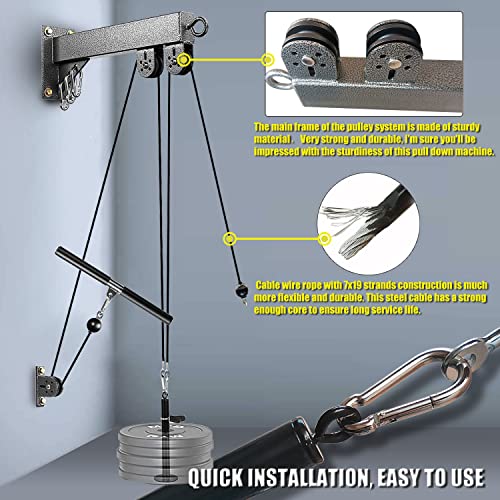 MARSAFIT Fitness Wall Mount Pulley System, Weight Cable Pulley System for Gym, LAT Pull Down and Low Row Cable Machine, Cable Station Equipment - Image 3