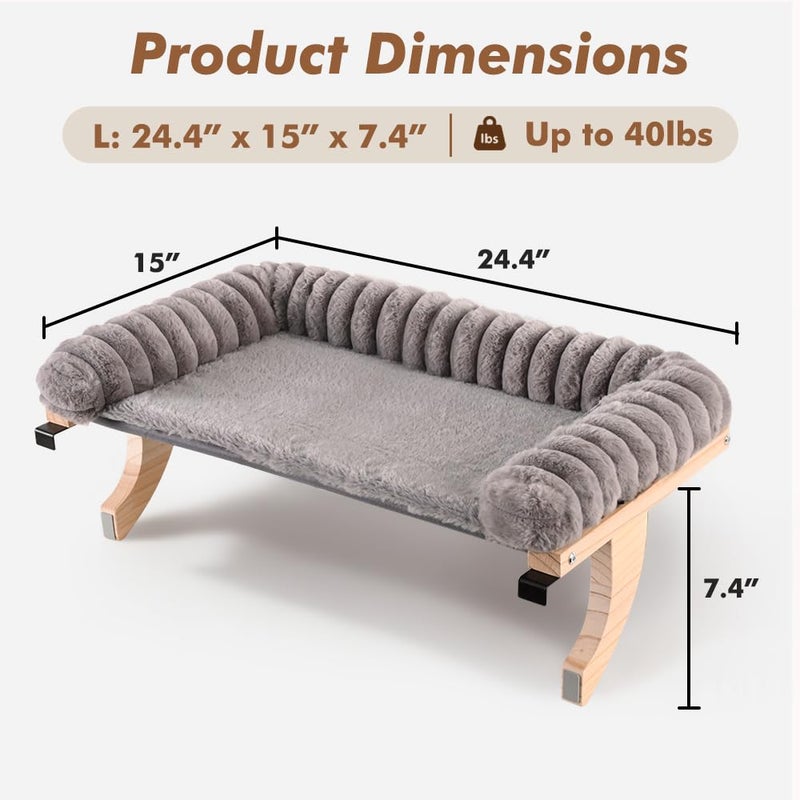 valigogo Cloud-Soft Cat Window Sill Perch with Zipper Designed Cushioned Bed, Supportive Cat Window Seat with Premium Solid Wood & Sturdy Metal Frame, Pet Hammock Bed for Large Cats (Large, Gray) - Image 4