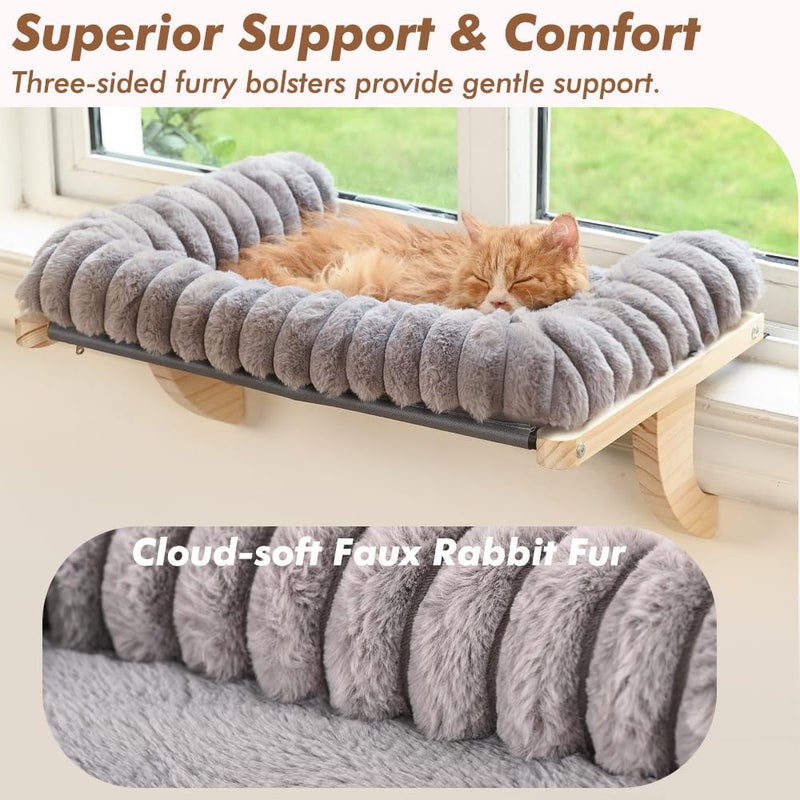 valigogo Cloud-Soft Cat Window Sill Perch with Zipper Designed Cushioned Bed, Supportive Cat Window Seat with Premium Solid Wood & Sturdy Metal Frame, Pet Hammock Bed for Large Cats (Large, Gray) - Image 2