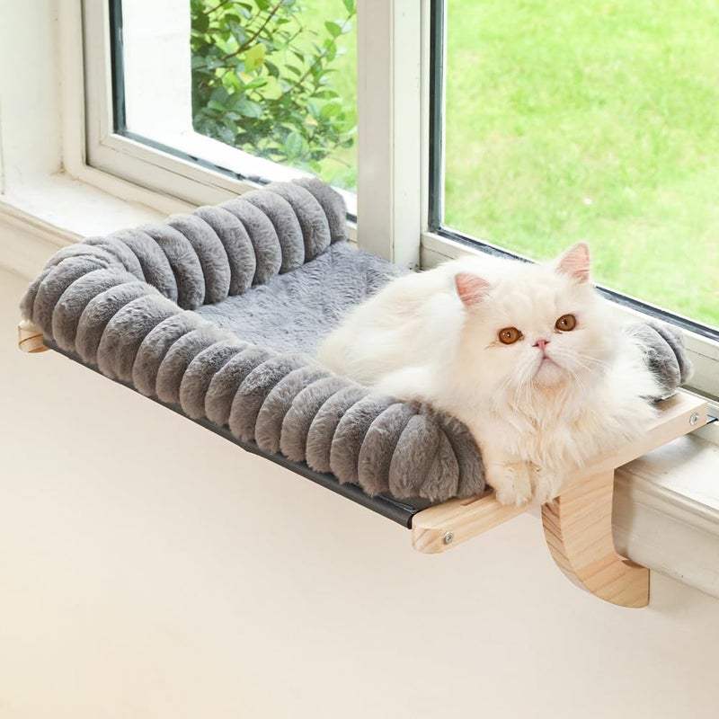 valigogo Cloud-Soft Cat Window Sill Perch with Zipper Designed Cushioned Bed, Supportive Cat Window Seat with Premium Solid Wood & Sturdy Metal Frame, Pet Hammock Bed for Large Cats (Large, Gray) - Image 1