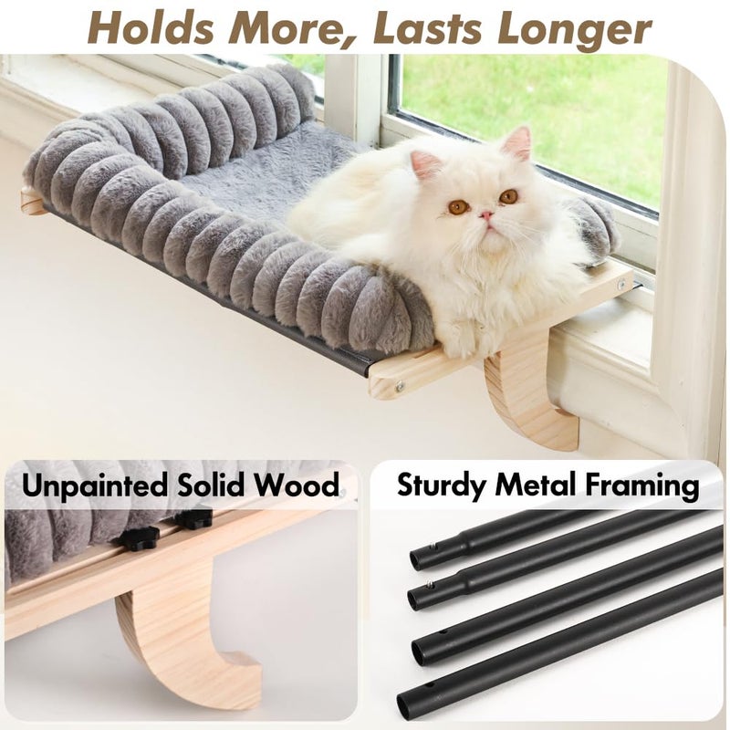 valigogo Cloud-Soft Cat Window Sill Perch with Zipper Designed Cushioned Bed, Supportive Cat Window Seat with Premium Solid Wood & Sturdy Metal Frame, Pet Hammock Bed for Large Cats (Large, Gray) - Image 5