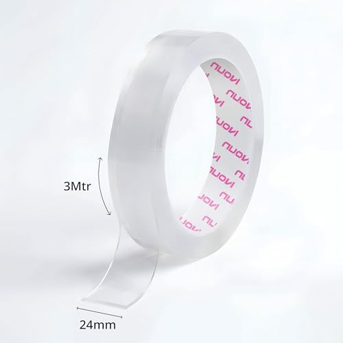 NUOVI Double Sided Nano Tape | 3mtr Length X 24mm Width | 2mm Thick Heavy Duty Reusable Adhesive Gel Based | Traceless Removal, Waterproof & Heat Resistant Multifunctional Grip Tape - Image 2