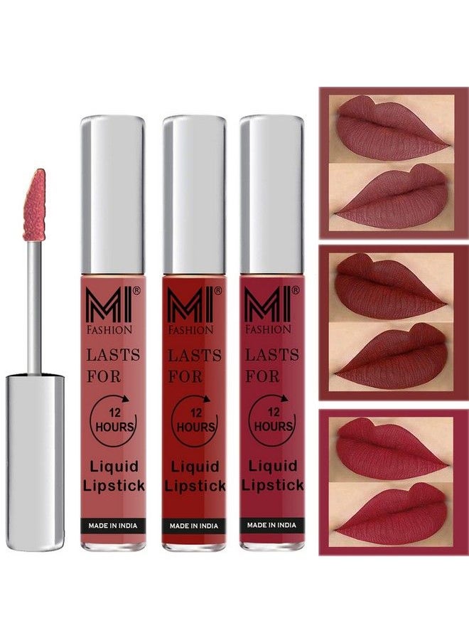 MI FASHION Waterproof Lipsticks Long Lasting Liquid Matte Dark Brown Lipsticks Red Brown Lipstick Cherry Red Lipstick Set Of 3 Pcs  - Image 1