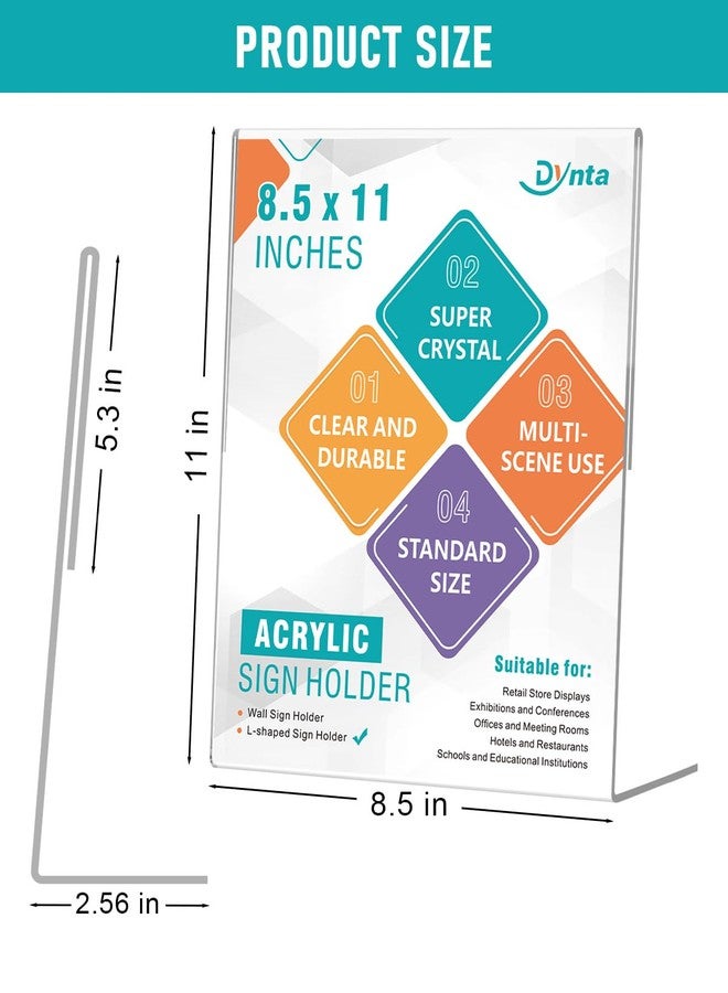 Dynta Acrylic Sign Holder 8.5x11 - 12 Pack L-shape Flyer Document Menu Holder, Clear Plastic Paper Holder Slanted Back Frame Display Stands for Weeding Office Home Photos Brochure Exhibition - Image 2