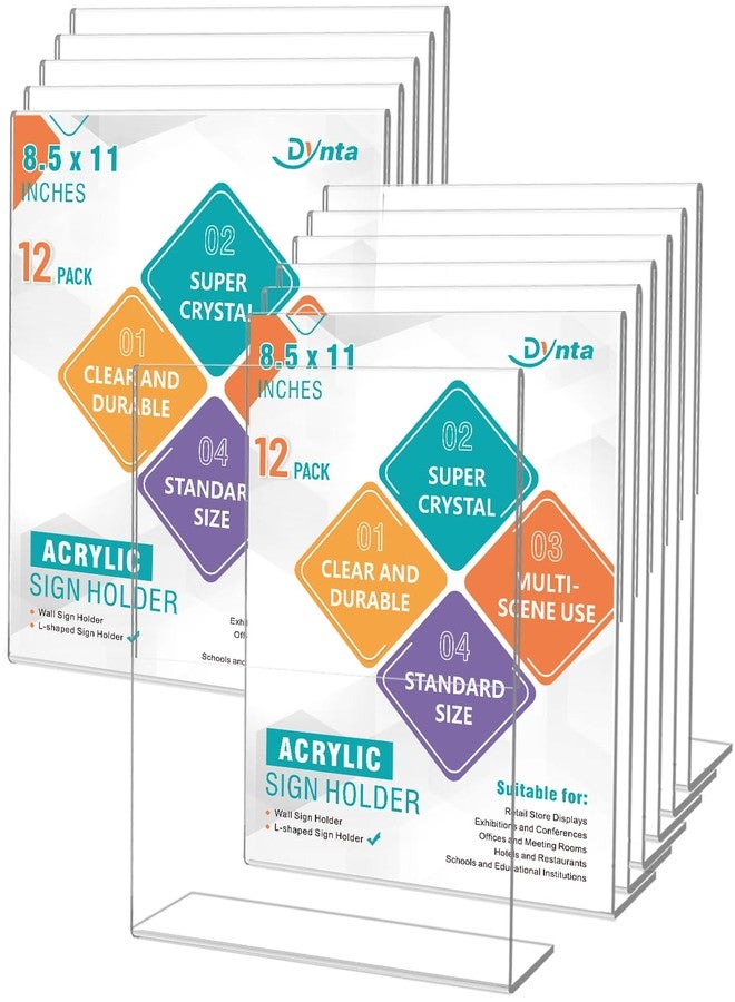 Dynta Acrylic Sign Holder 8.5x11 - 12 Pack L-shape Flyer Document Menu Holder, Clear Plastic Paper Holder Slanted Back Frame Display Stands for Weeding Office Home Photos Brochure Exhibition - Image 1