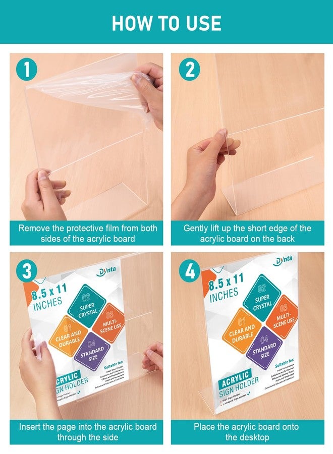 Dynta Acrylic Sign Holder 8.5x11 - 12 Pack L-shape Flyer Document Menu Holder, Clear Plastic Paper Holder Slanted Back Frame Display Stands for Weeding Office Home Photos Brochure Exhibition - Image 3