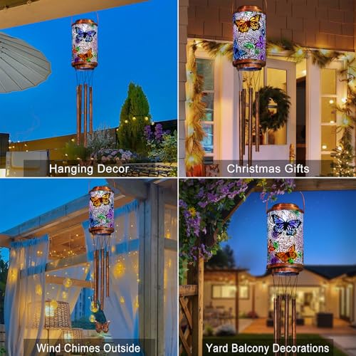 Go2garden Butterfly Solar Wind Chimes for Outside Garden Gifts for Mom Solar Lanterns Outdoor Decor Lights for Balcony Patio YardBirthday Gifts for Women Grandma Dad 1Pack - Image 3