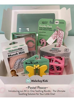 Malarkey Kids Malarkey Kids 5-Pack Gift Set - Featuring Munch Mini, Munch Mitt, Baby Chew Cube, Teether Tether, Toothbrush Teething Bundle - Ideal for Boys & Girls - Pastel Peace, (Ages 3+ Months)  - Image 4