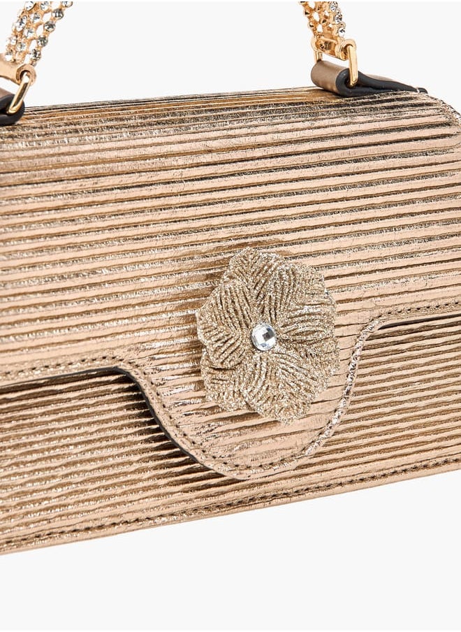 Celeste Women Floral Embellished Satchel Bag with Chain Strap and Top Handle  - Image 4