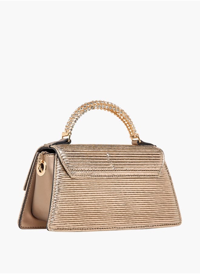 Celeste Women Floral Embellished Satchel Bag with Chain Strap and Top Handle  - Image 3