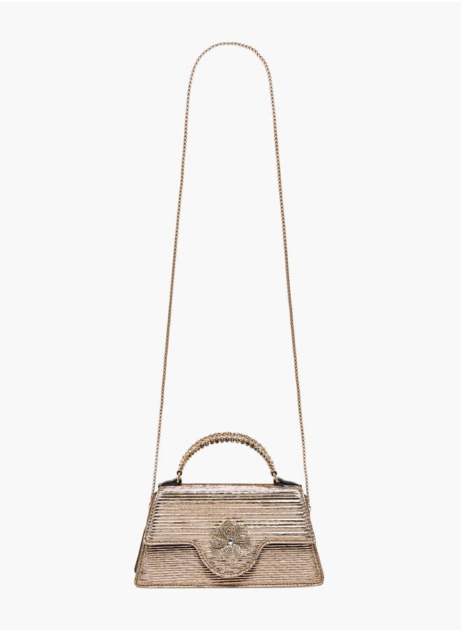 Celeste Women Floral Embellished Satchel Bag with Chain Strap and Top Handle  - Image 2