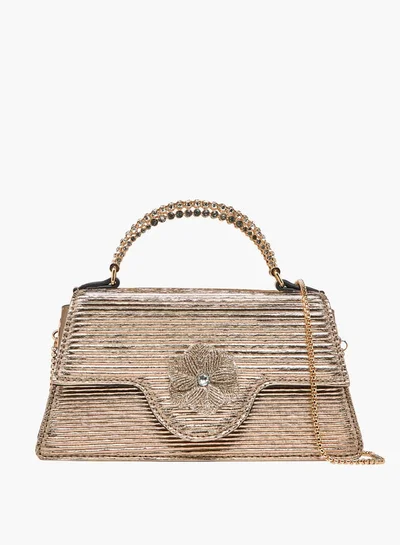 Celeste Women Floral Embellished Satchel Bag with Chain Strap and Top Handle