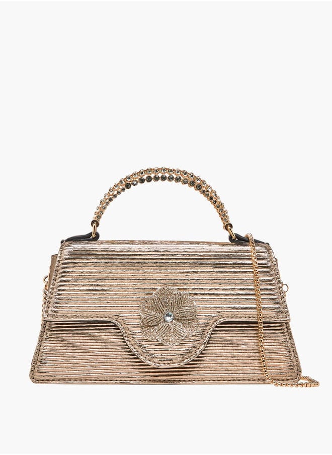 Celeste Women Floral Embellished Satchel Bag with Chain Strap and Top Handle  - Image 1