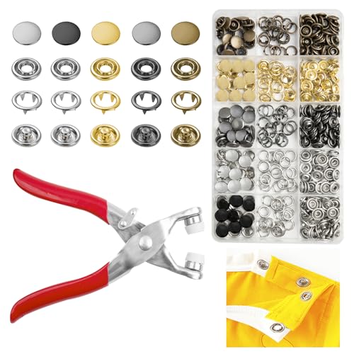 GTAAOY 100 Sets 9.5mm Metal Snaps Buttons with Fastener Pliers Press Tool Kit Perfect for Baby Crafts Clothes Hats and Sewing, Snap Button Fasteners Kit for Baby Clothing Sewing - Image 1