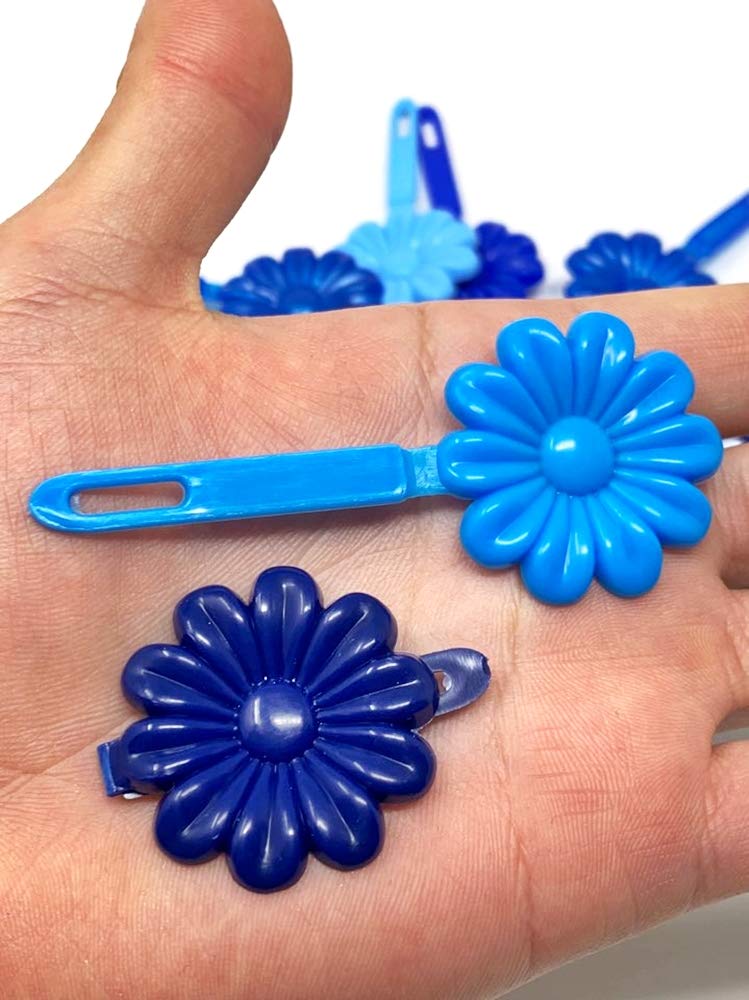 TARA Girls Super Cute Self Hinge Plastic Mulit Design Hair Barrettes Selection. 18 pc N.Sunflower(Blue mix). Flower size 1.25 inch * 1.25 inch - Image 4