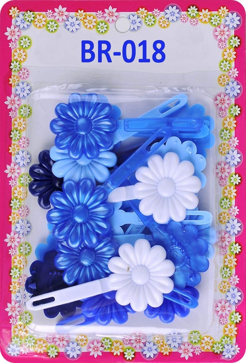 TARA Girls Super Cute Self Hinge Plastic Mulit Design Hair Barrettes Selection. 18 pc N.Sunflower(Blue mix). Flower size 1.25 inch * 1.25 inch - Image 1