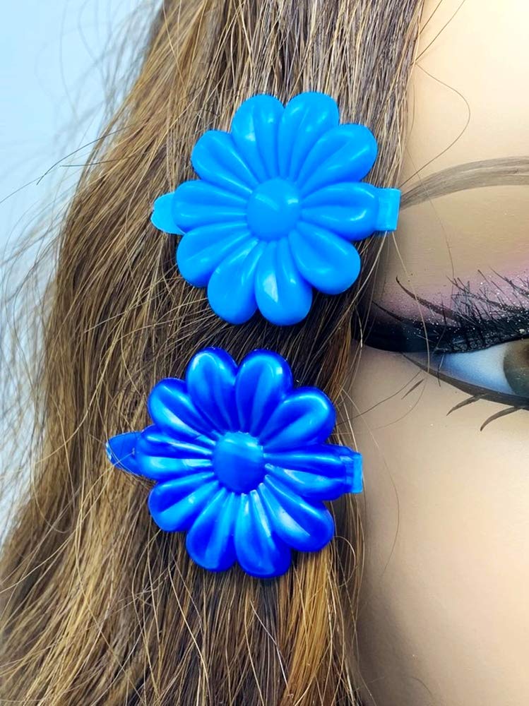 TARA Girls Super Cute Self Hinge Plastic Mulit Design Hair Barrettes Selection. 18 pc N.Sunflower(Blue mix). Flower size 1.25 inch * 1.25 inch - Image 5