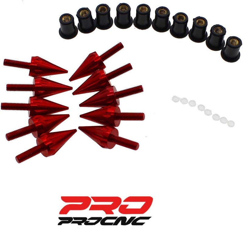 PROCNC Motorcycle Spike Windshield Bolts Screw Nuts Fit for Honda CBR 600rr 1000rr for Suzuki GSXR 600 750 1000 for Yamaha R1 R6 R6s for Kawasaki ZX6R ZX9R ZX10R ZX12 (Red) - Image 1