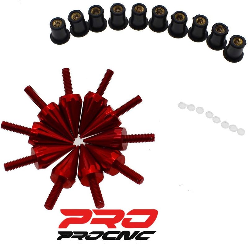 PROCNC Motorcycle Spike Windshield Bolts Screw Nuts Fit for Honda CBR 600rr 1000rr for Suzuki GSXR 600 750 1000 for Yamaha R1 R6 R6s for Kawasaki ZX6R ZX9R ZX10R ZX12 (Red) - Image 2