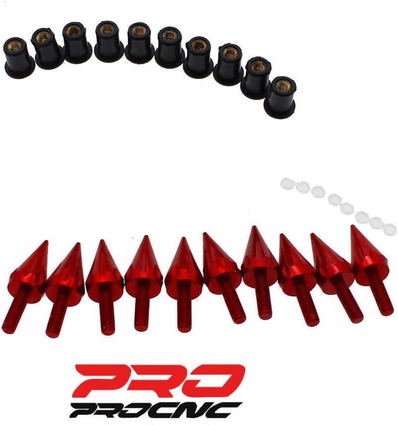 PROCNC Motorcycle Spike Windshield Bolts Screw Nuts Fit for Honda CBR 600rr 1000rr for Suzuki GSXR 600 750 1000 for Yamaha R1 R6 R6s for Kawasaki ZX6R ZX9R ZX10R ZX12 (Red) - Image 3