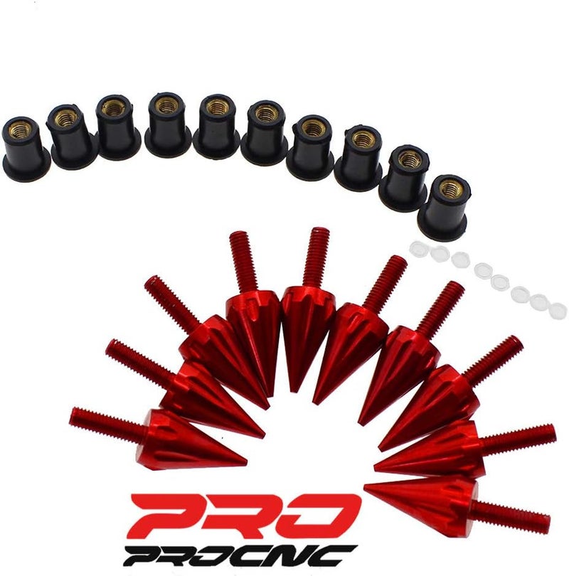 PROCNC Motorcycle Spike Windshield Bolts Screw Nuts Fit for Honda CBR 600rr 1000rr for Suzuki GSXR 600 750 1000 for Yamaha R1 R6 R6s for Kawasaki ZX6R ZX9R ZX10R ZX12 (Red) - Image 5