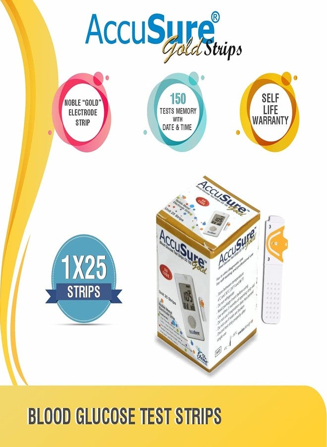 AccuSure Gold Glucometer Test Strips, Pack of 1 | 25 Glucometer Strips - Image 3