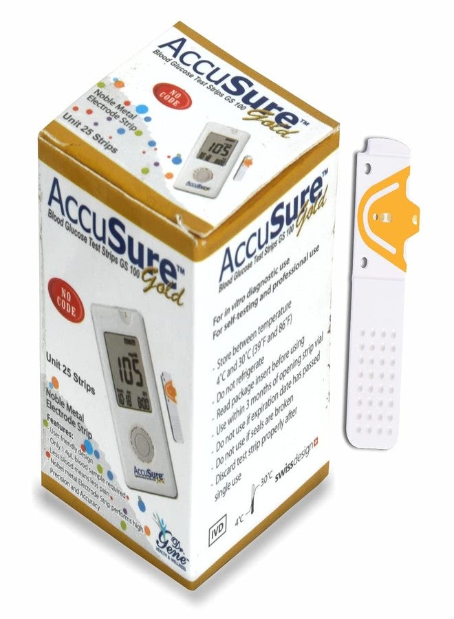 AccuSure Gold Glucometer Test Strips, Pack of 1 | 25 Glucometer Strips - Image 1