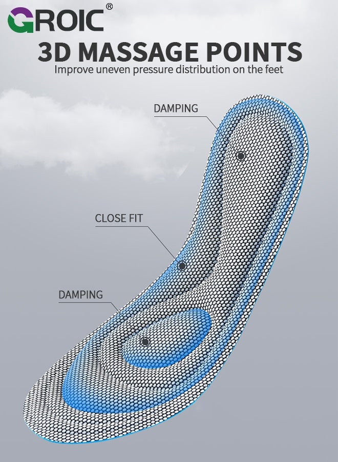 GROIC 3-Pack Herbal Anti-Odor Shoe Insoles - Cloud Cushioning Breathable Inserts for Men & Women, Steppers Insoles with Arch Support for Foot Pain Relief and Fatigue Reduction，Trim to Fit - 2 Blue + 1 Gray - Size 43-44 - Image 5
