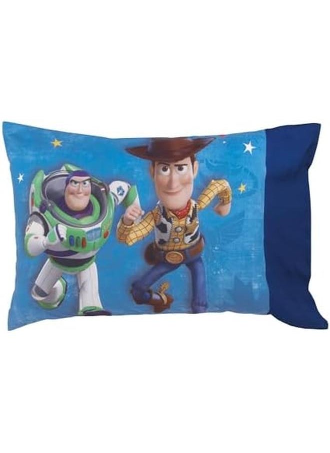 Disney - Toy Story 4 Blue Green Red And White 2 Pack Toddler Fitted Crib Sheet And Standard Size Pillowcase Set Blue Green Red White - Image 1