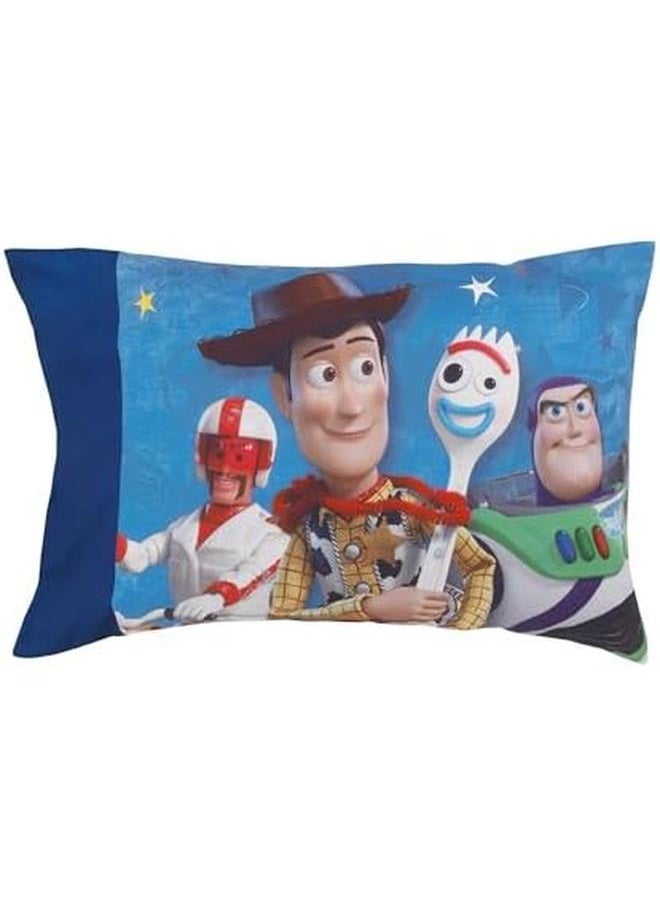 Disney - Toy Story 4 Blue Green Red And White 2 Pack Toddler Fitted Crib Sheet And Standard Size Pillowcase Set Blue Green Red White - Image 1