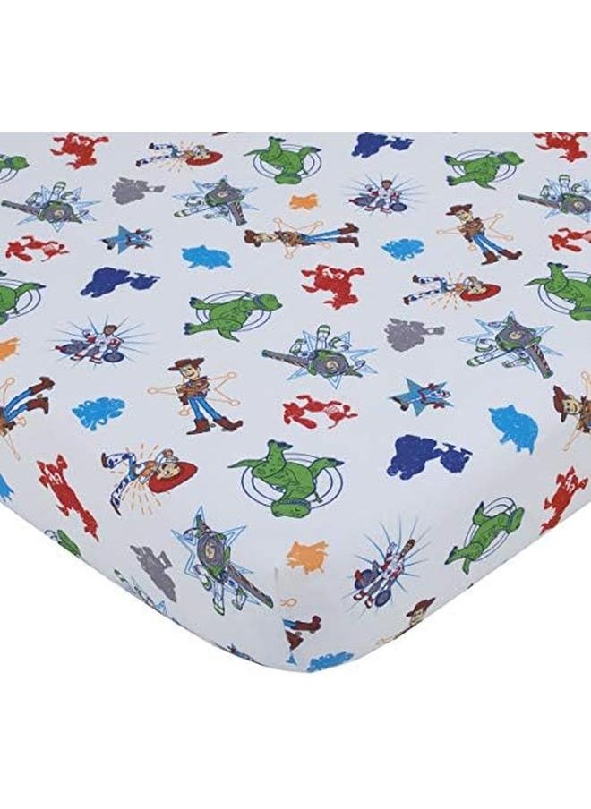 Disney - Toy Story 4 Blue Green Red And White 2 Pack Toddler Fitted Crib Sheet And Standard Size Pillowcase Set Blue Green Red White - Image 1
