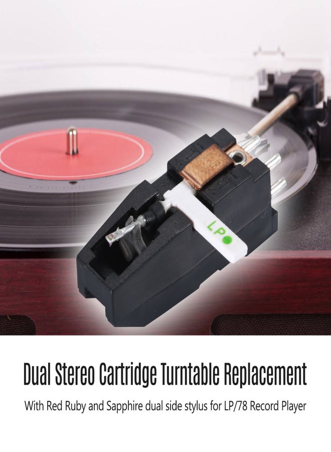 Relliance Turntable Phonograph Dual Stereo Cartridge with Red Ruby Sapphire Dual Side Stylus Needle for LP/78RPM Vinyl Record Player Accessory Replacement - Image 4
