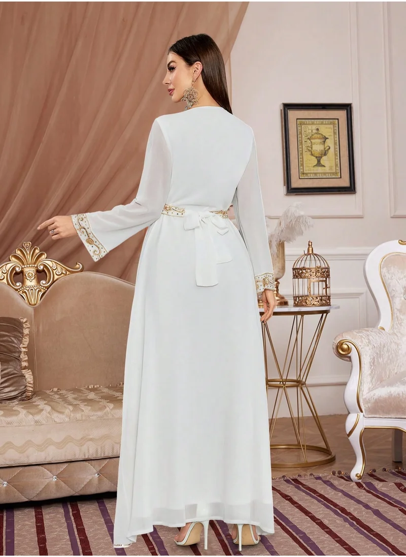 Madam Uniq Moroccan White Dubai Kaftans Abaya Sequin Dress Very Fancy Long Modern Farasha Gown Islamic Dress