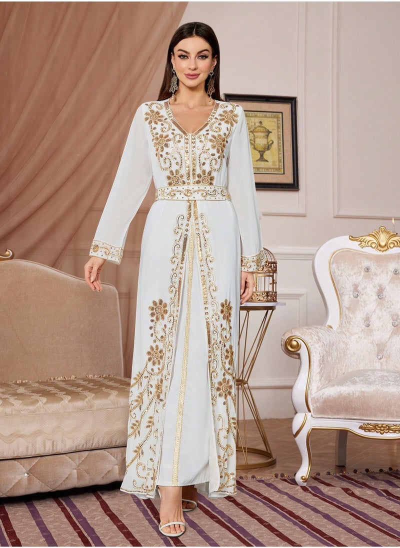 Madam Uniq - Moroccan White Dubai Kaftans Abaya Sequin Dress Very Fancy Long Modern Farasha Gown Islamic Dress - Image 1