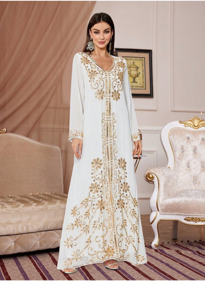 Madam Uniq - Moroccan White Dubai Kaftans Abaya Sequin Dress Very Fancy Long Modern Farasha Gown Islamic Dress - Image 1