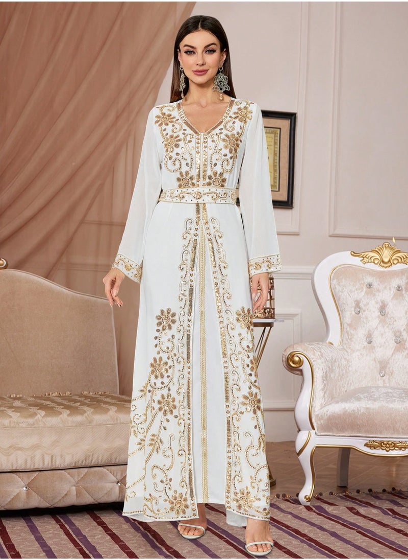 Madam Uniq - Moroccan White Dubai Kaftans Abaya Sequin Dress Very Fancy Long Modern Farasha Gown Islamic Dress - Image 1