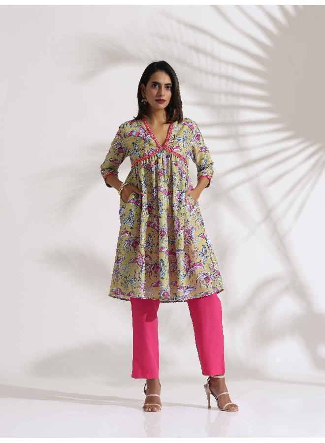 trueBrowns Yellow Print Anarkali Kurta Co-ord Set - Image 2