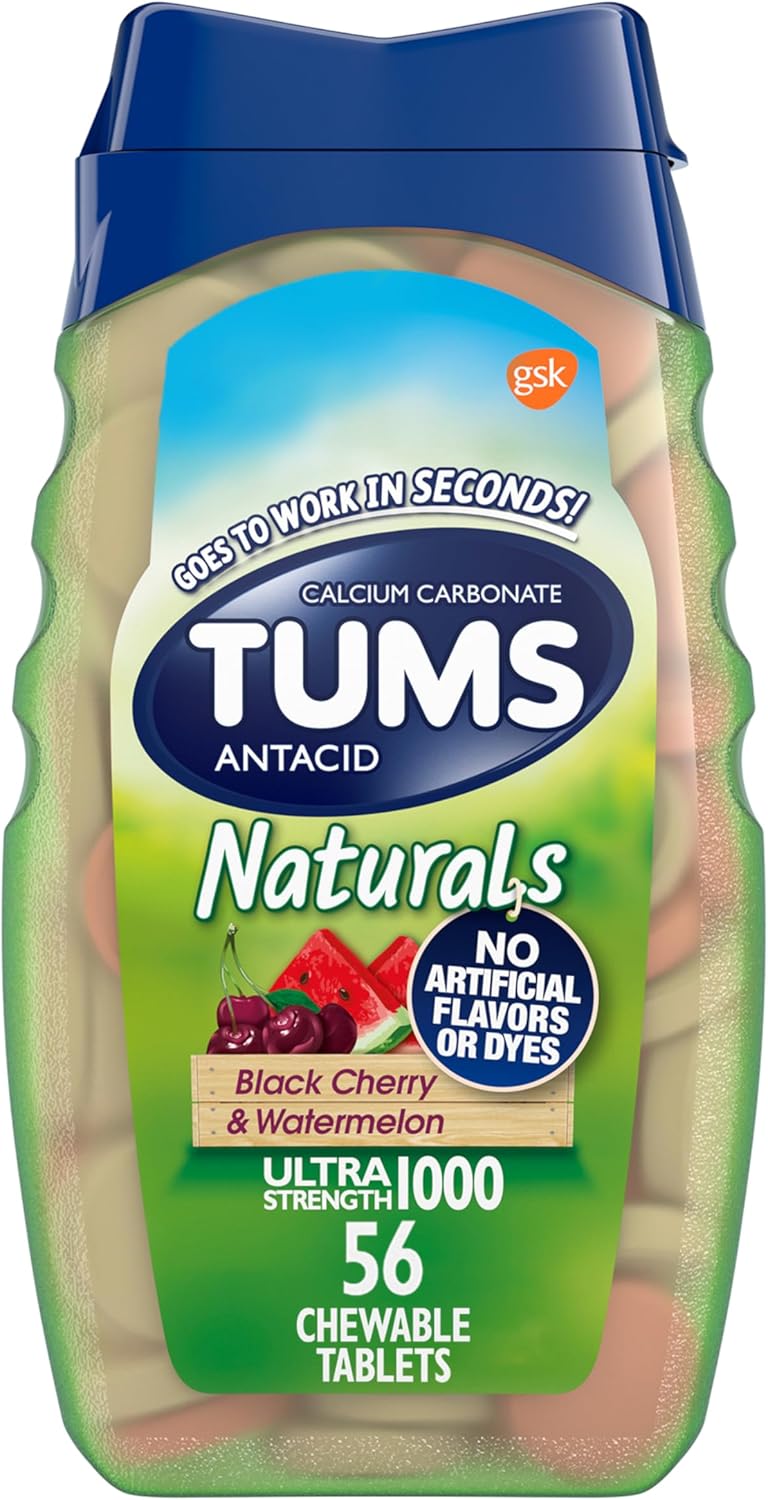 TUMS TUMS Naturals Ultra Strength Antacid Chews for Heartburn Relief, Black Cherry & Watermelon - 56 Count 
