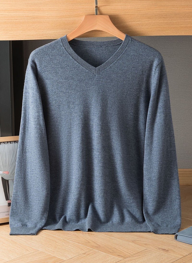 Men's Winter Pure Wool Solid Color V-neck Sweater