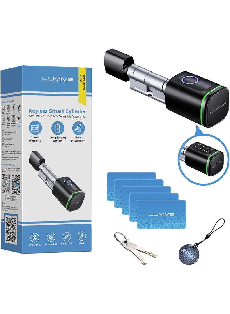 Lumive Smart Door Lock, Fingerprint Door Lock, for indoor use only Bluetooth App Unlock,2 Keys 5 RFID Cards,Fixed Cylinder, Black [Battery Included] (Fingerprint + Keypad, Black, adjustable 60-90mm) - Image 1