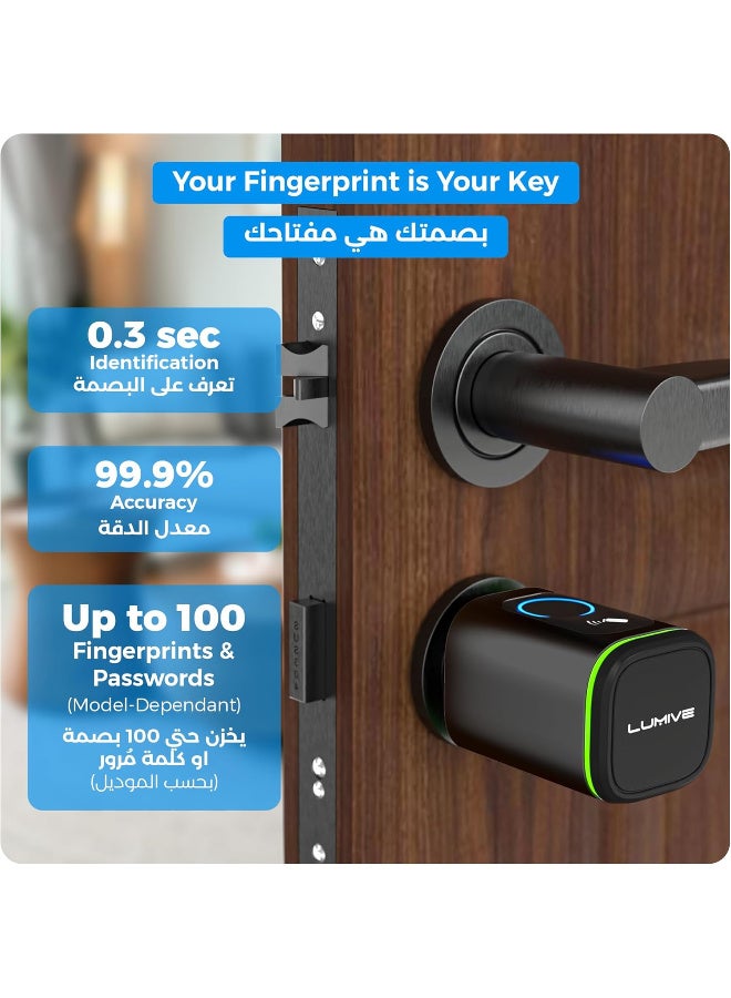 Lumive Smart Door Lock, Fingerprint Door Lock, for indoor use only Bluetooth App Unlock,2 Keys 5 RFID Cards,Fixed Cylinder, Black [Battery Included] (Fingerprint + Keypad, Black, adjustable 60-90mm) - Image 3