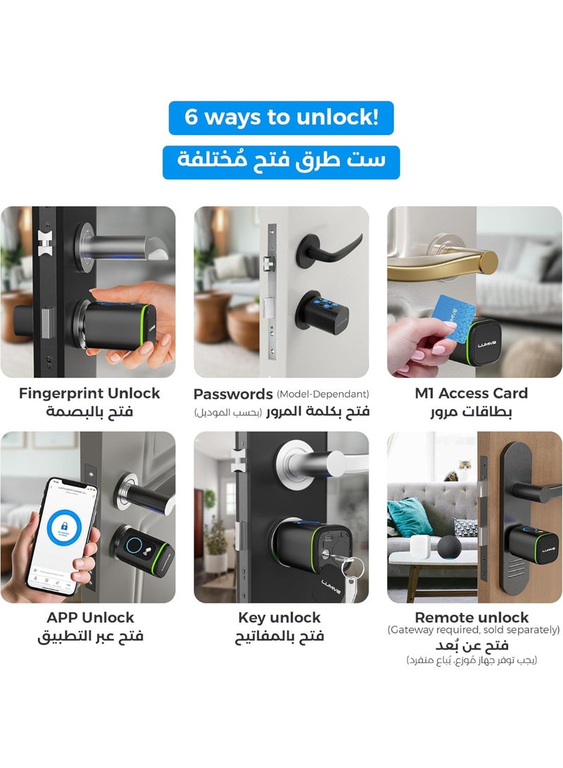 Lumive Smart Door Lock, Fingerprint Door Lock, for indoor use only Bluetooth App Unlock,2 Keys 5 RFID Cards,Fixed Cylinder, Black [Battery Included] (Fingerprint + Keypad, Black, adjustable 60-90mm) - Image 4