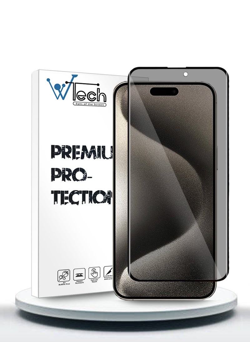 دبليو تيك واقي شاشة من الزجاج المقوى من Apple iPhone 15 Pro Max 2023 Premium E2E - شفاف / أسود - Image 1