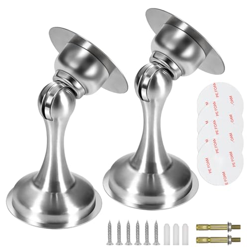 Gudui Magnetic Door Stop, No Drilling Door Stopper Magnetic Door Catch Holder Stainless Steel Brushed Nickel Doorstops with Double-Sided Adhesive Tape, Silver, 2 Pack - Image 1