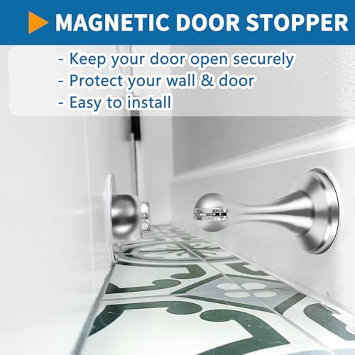 Gudui Magnetic Door Stop, No Drilling Door Stopper Magnetic Door Catch Holder Stainless Steel Brushed Nickel Doorstops with Double-Sided Adhesive Tape, Silver, 2 Pack - Image 3